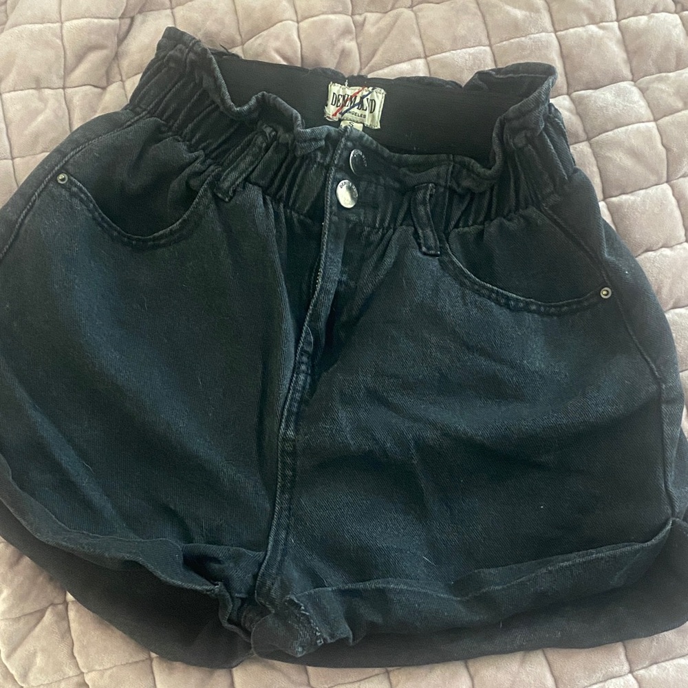 High Waist Black Denim Shorts